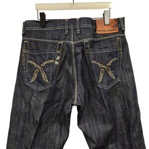Artful Dodger Men's 36 Y2K Vintage Baggy Jeans Dark‎ Wash Dagger Pockets Flawed